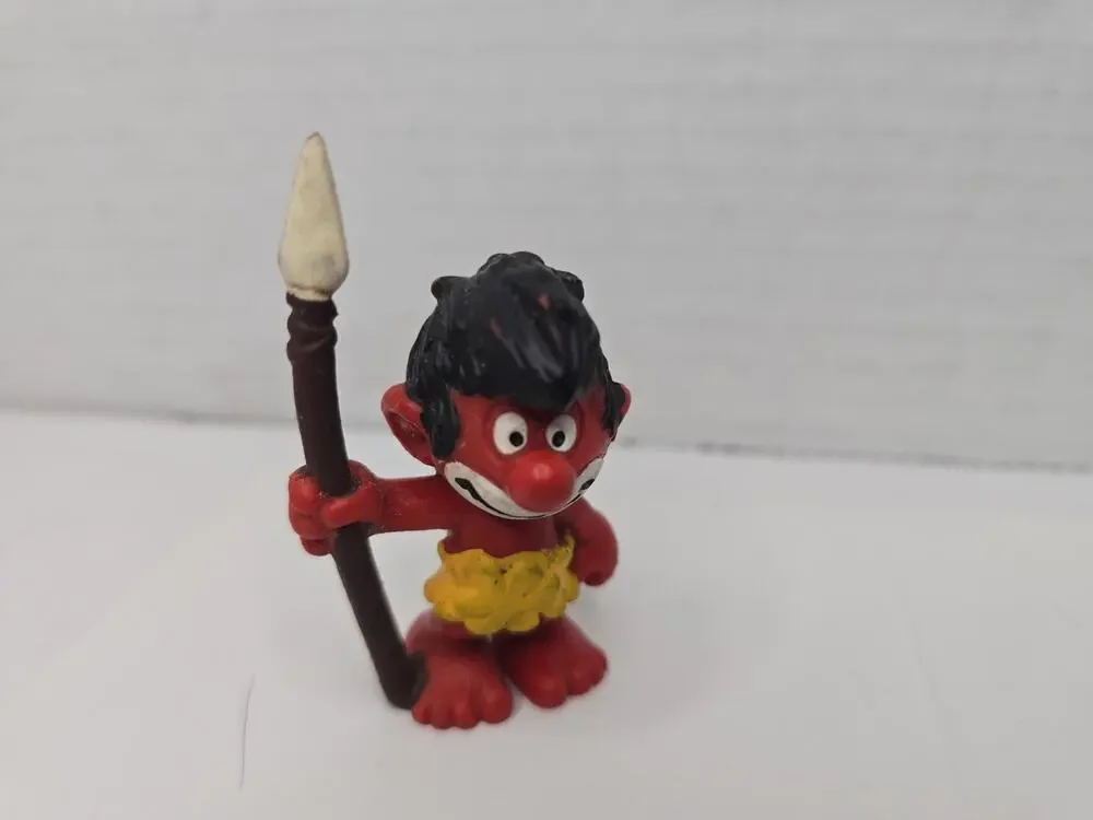 Vintage 1970s Smurfs Jungle Native Wild Smurf Figure, Bully Figurine